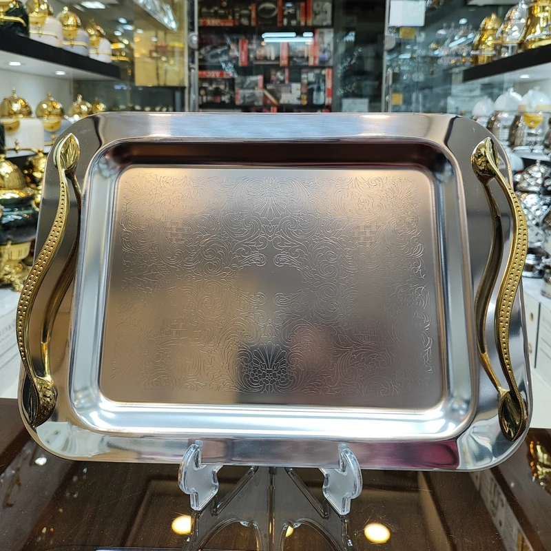 سینی استیل پذیرایی متوسط دسته طلایی (وینکس)