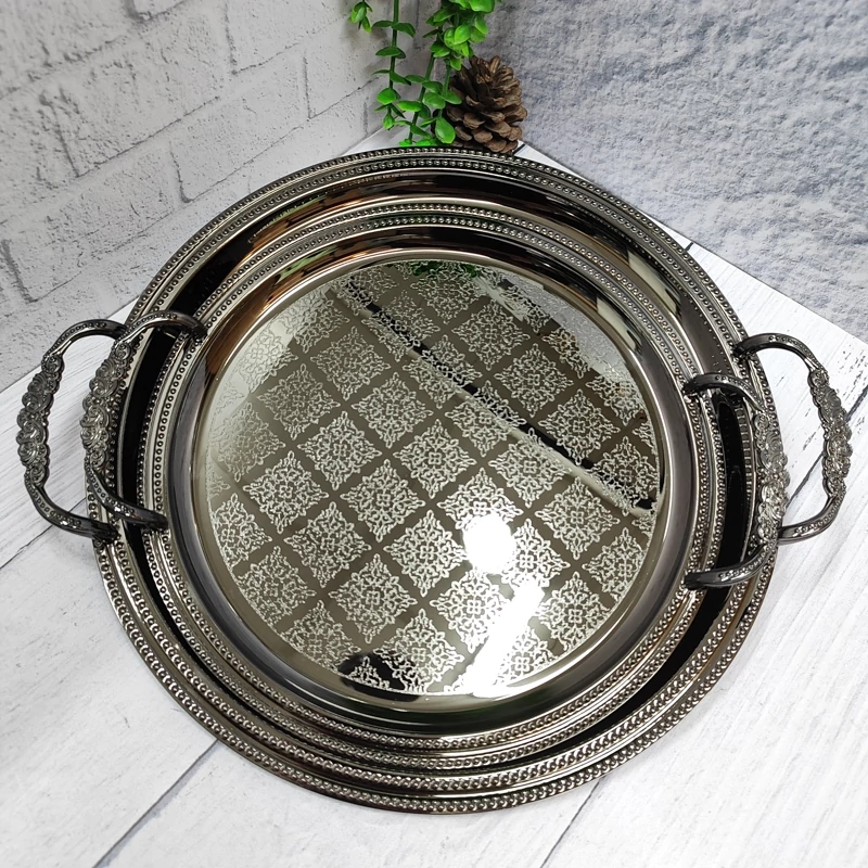 سینی پذیرایی فلزی جفتی دودی گرد(یونی هوم)