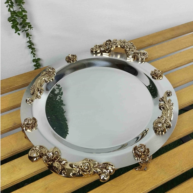 سینی پذیرایی استیل گرد متوسط (نگار)