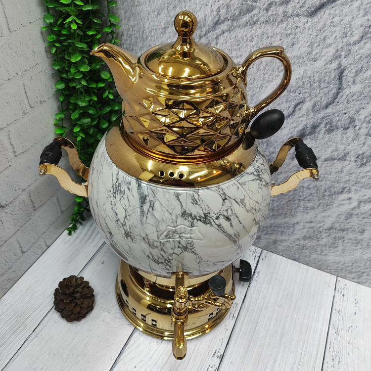 سماور برنجی 6لیتری طرح سنگی(شیوا)