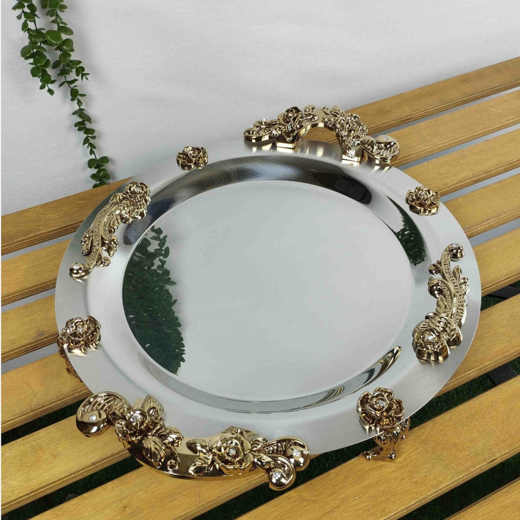 سینی پذیرایی استیل گرد متوسط (نگار)