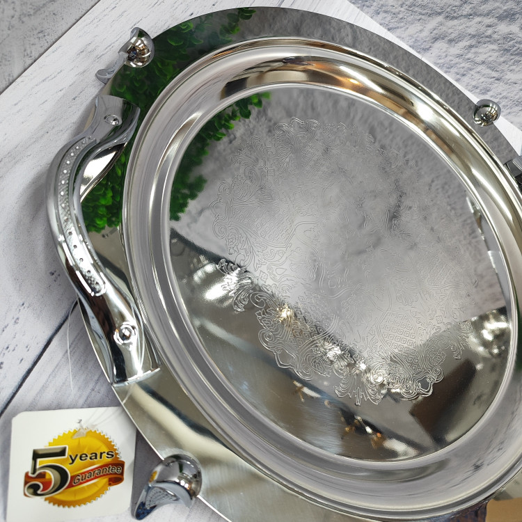 سینی پذیرایی استیل پایه دار گرد بزرگ