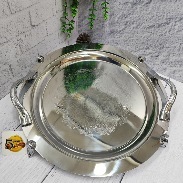 سینی پذیرایی استیل پایه دار گرد بزرگ