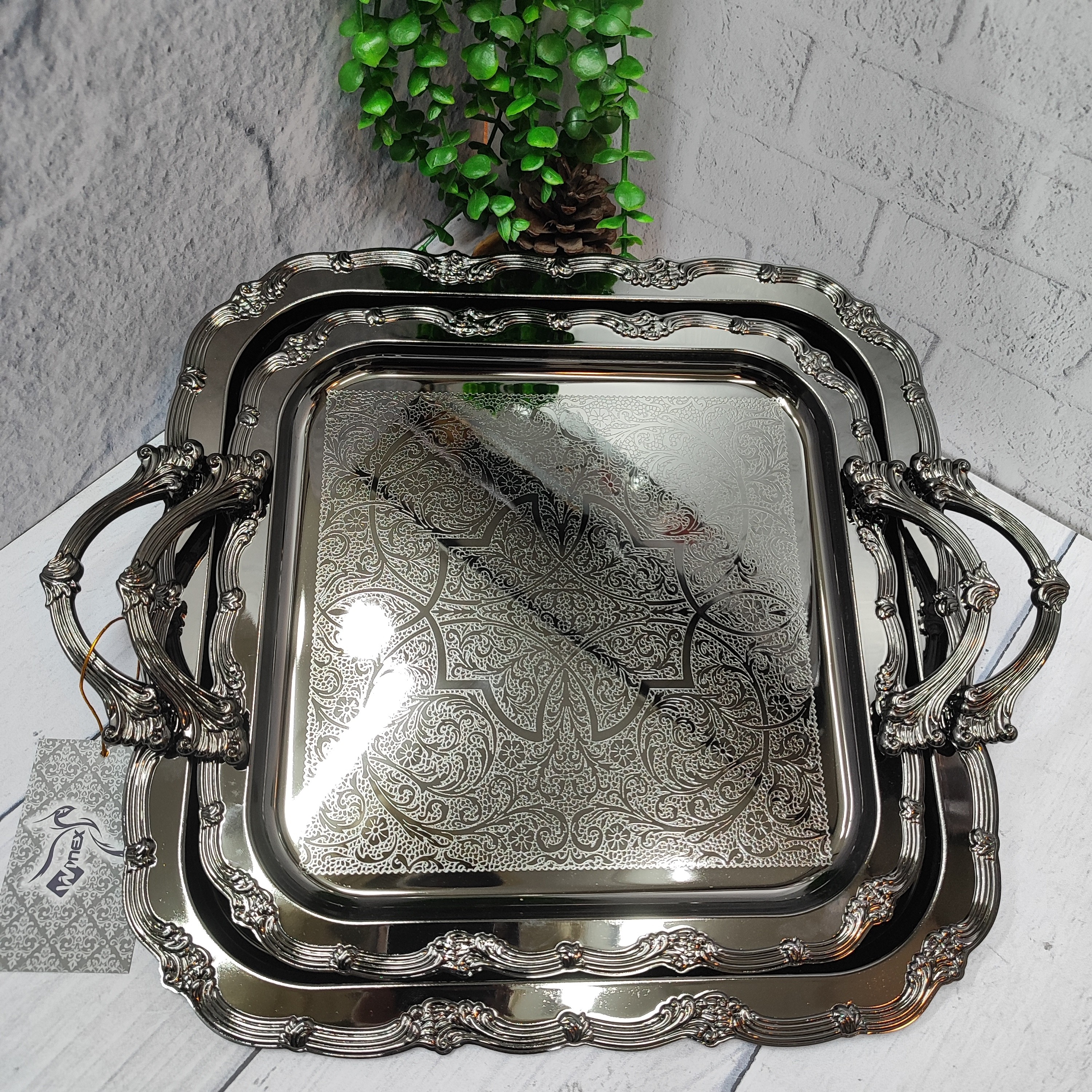 سینی پذیرایی جفتی مربعی دودی(وینکس)
