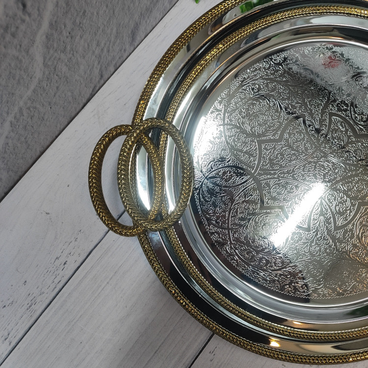 سینی پذیرایی جفتی گرد دسته طلایی(وینکس)