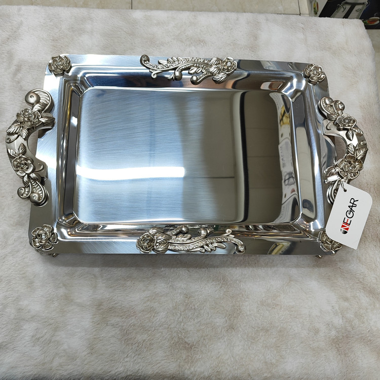 سینی استیل پذیرایی بزرگ پایه دار(نگار)