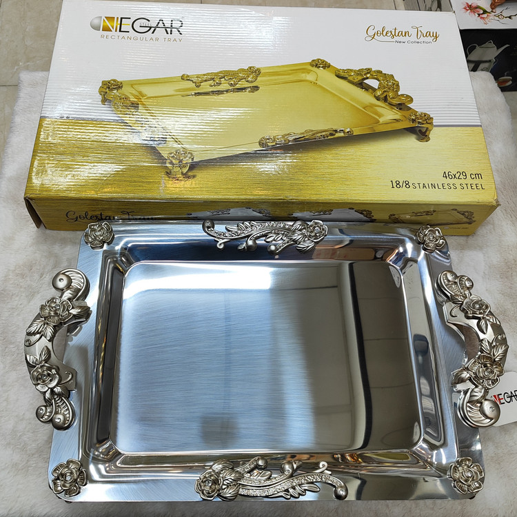 سینی استیل پذیرایی بزرگ پایه دار(نگار)