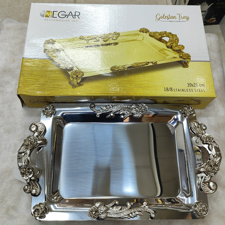 سینی استیل پذیرایی متوسط پایه دار (نگار)
