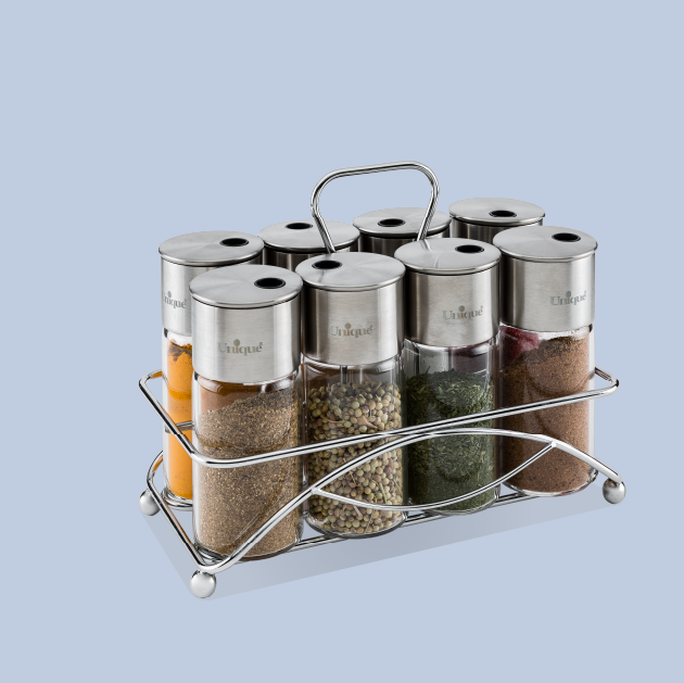 ست ادویه 8تایی شیشه گرد مستطیل(یونیک)